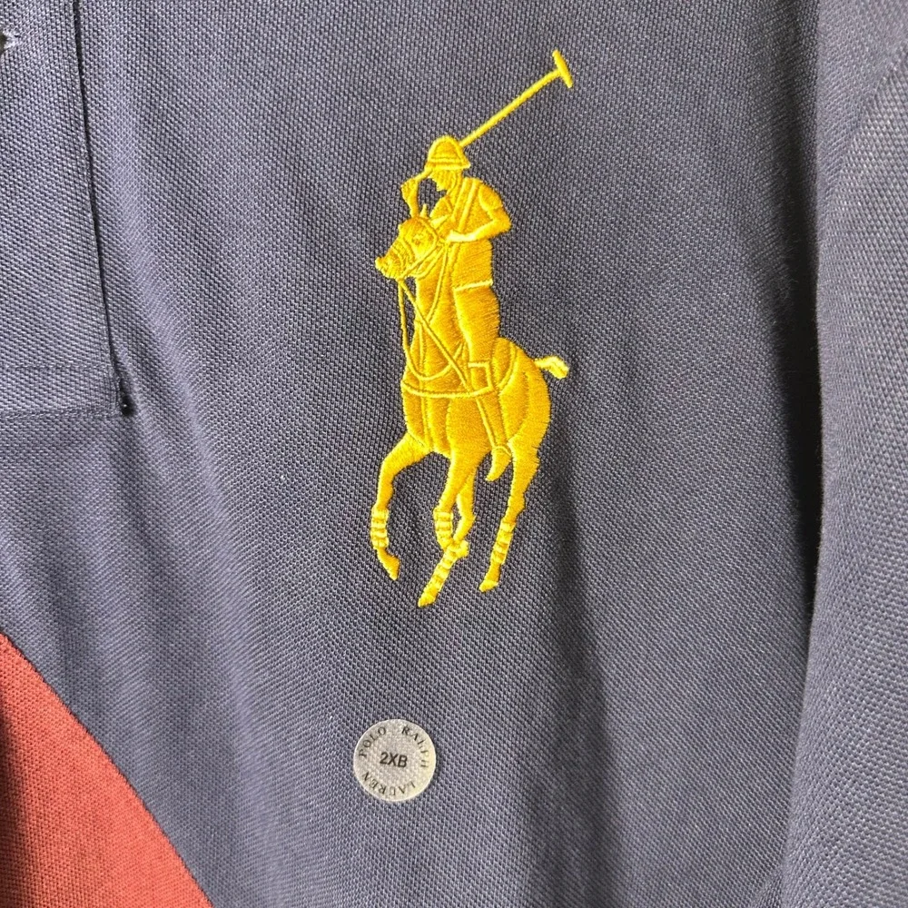 NEW Polo Ralph Lauren Mens 2XB Navy Blue Sash Stripe Big Pony Polo Shirt
